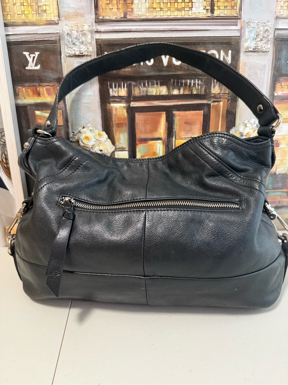 B Makowsky Black Leather Women's Shoulder Bag - Classic Elegant Carryall